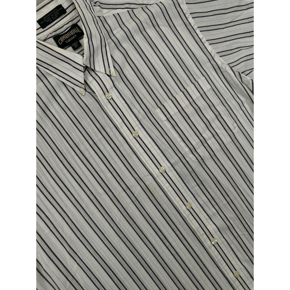 VTG Cambridge Classics Cotton Blend Striped Button Up Shirt Sz 16-1/2 Large
